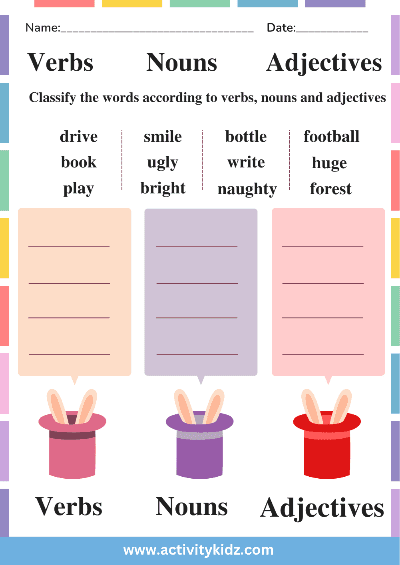Verbs Nouns Adjectives - ActivityKidz