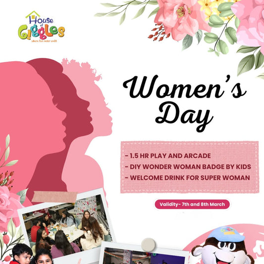 Promotional poster for Women's Day event with silhouettes, photos, and a mascot.