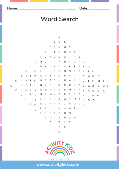 Word Search - Countries - ActivityKidz