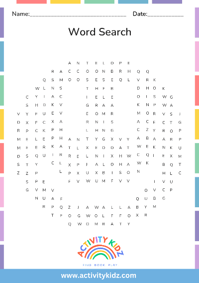 Word Search - Animals - ActivityKidz