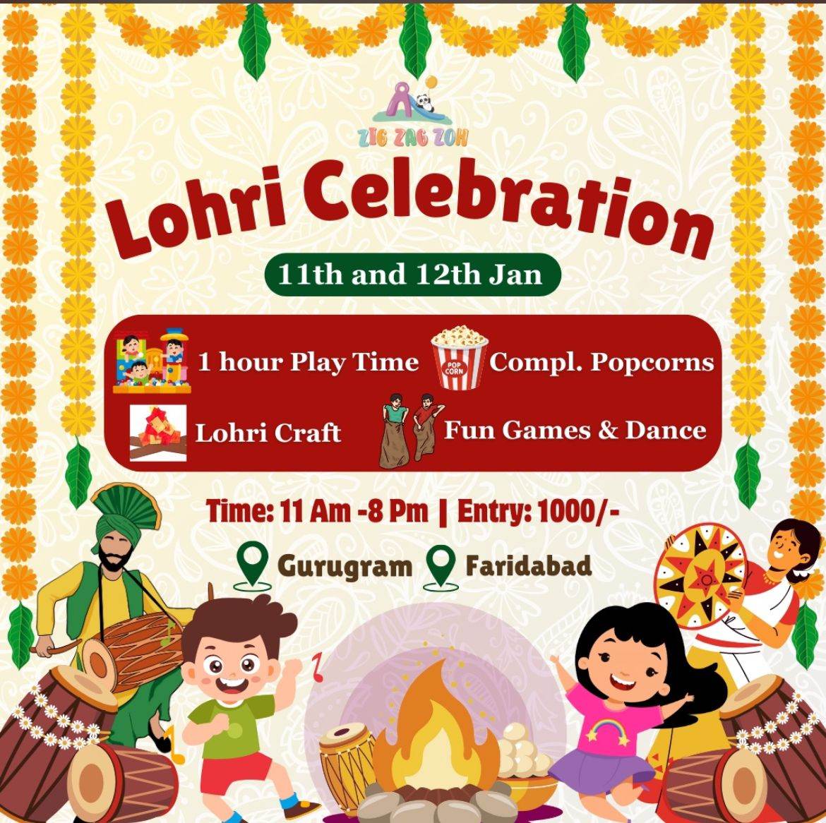 Lohri Celebration by Zig Zag Zoh (11-12 Jan) | Opposite Dt Mega Mall DLF Phase 1 Gurgaon - ActivityKidz