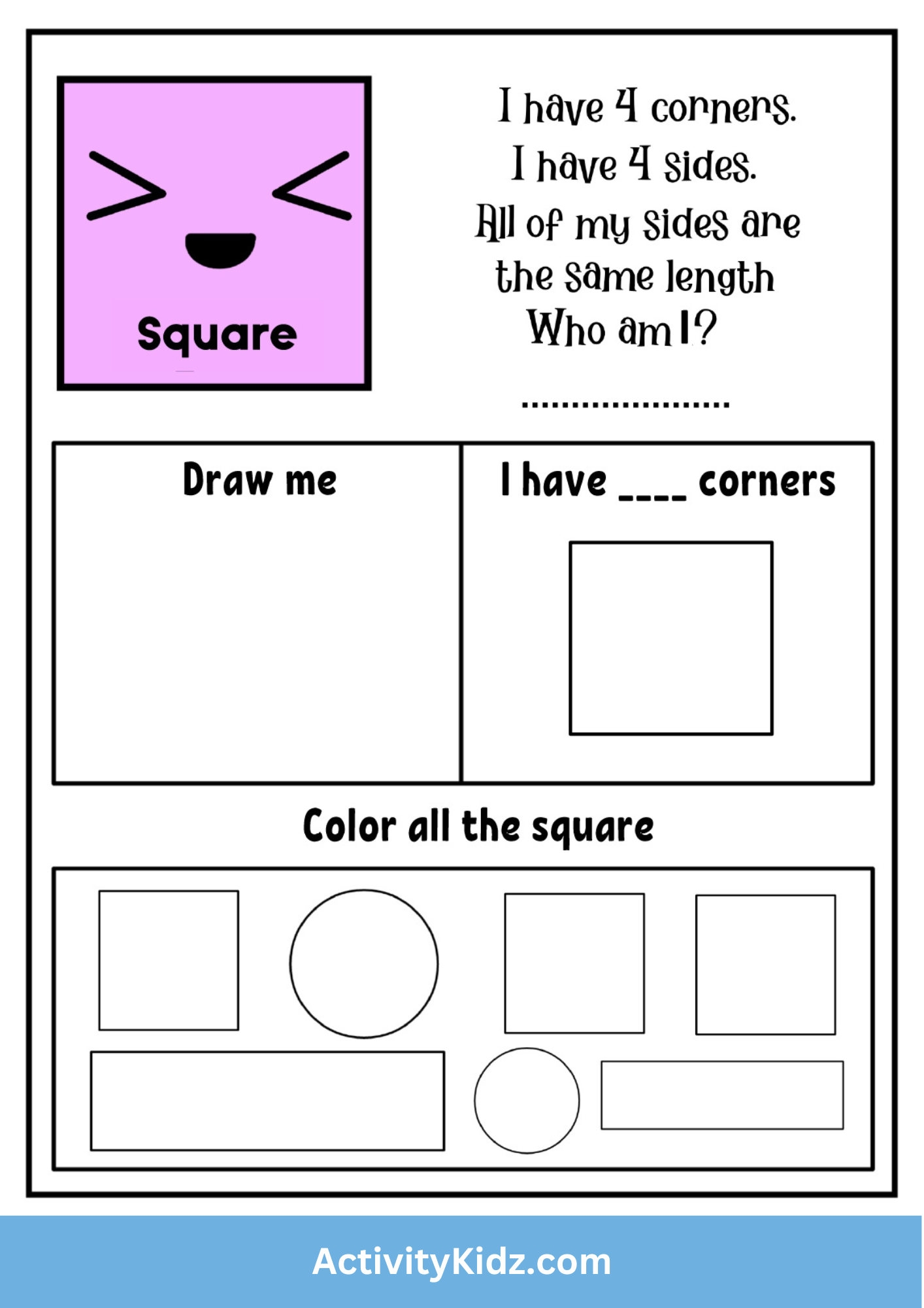 Square Identification and Drawing Activity Worksheet