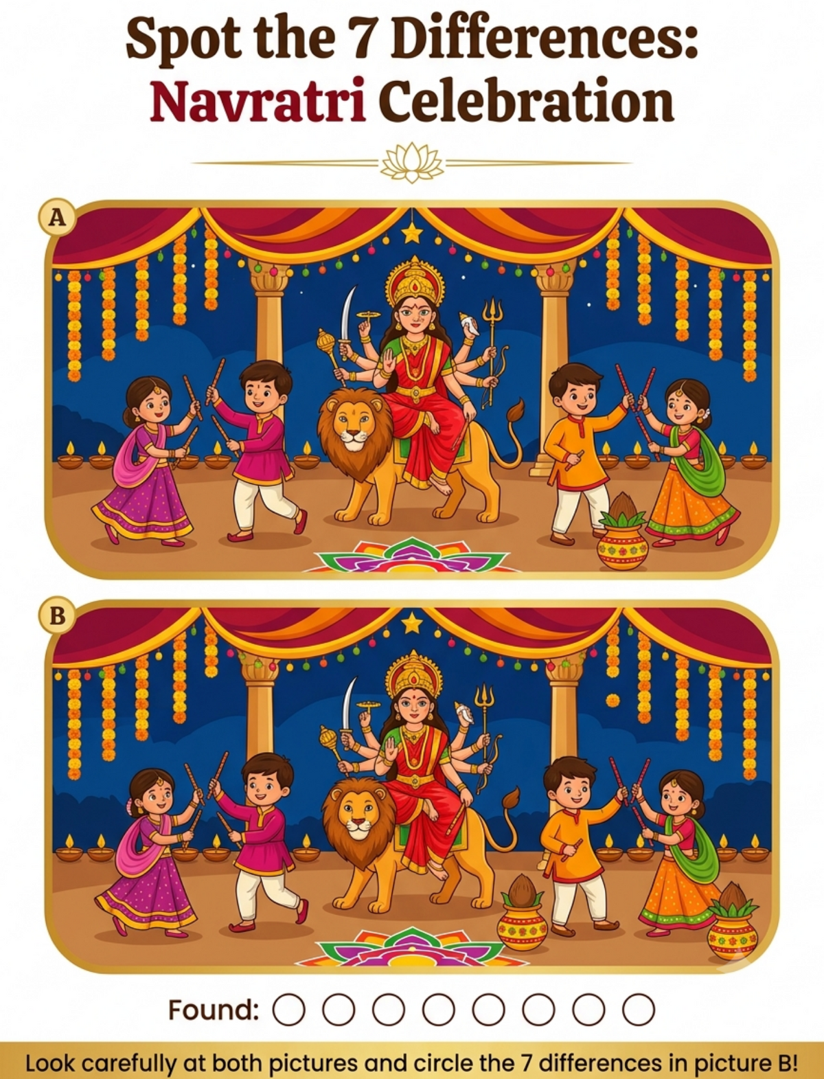 7 Differences - Navratri Celebration Worksheet