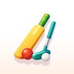 Colorful toy cricket set with a bat, ball, and golf club on a white background