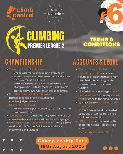 Climbing Premier League at Climb Central (1 Jul - 16 Aug) | Mehrauli-Gurgaon Road New Delhi