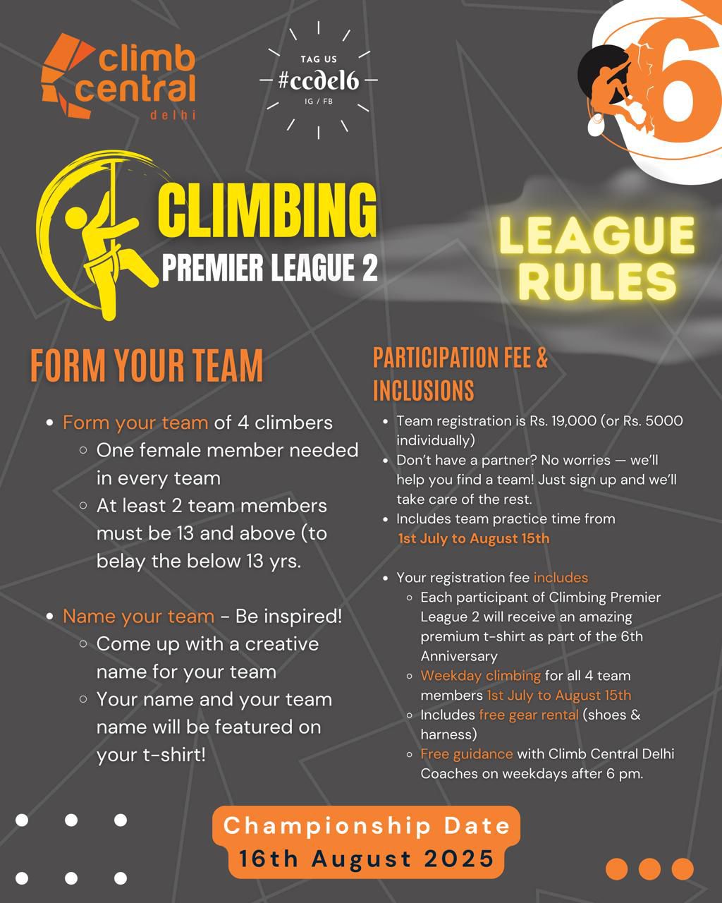 Climbing Premier League at Climb Central (1 Jul - 16 Aug) | Mehrauli-Gurgaon Road New Delhi