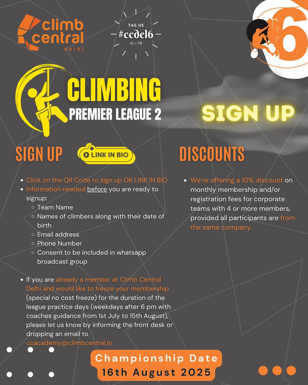 Climbing Premier League at Climb Central (1 Jul - 16 Aug) | Mehrauli-Gurgaon Road New Delhi