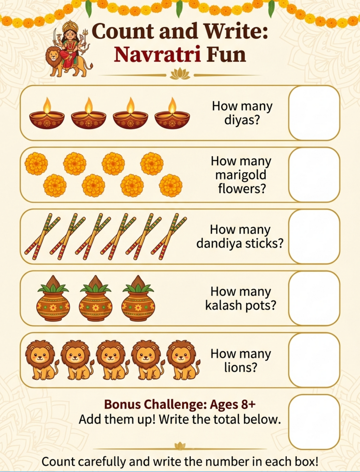 Count and Write - Navratri Counting Worksheet