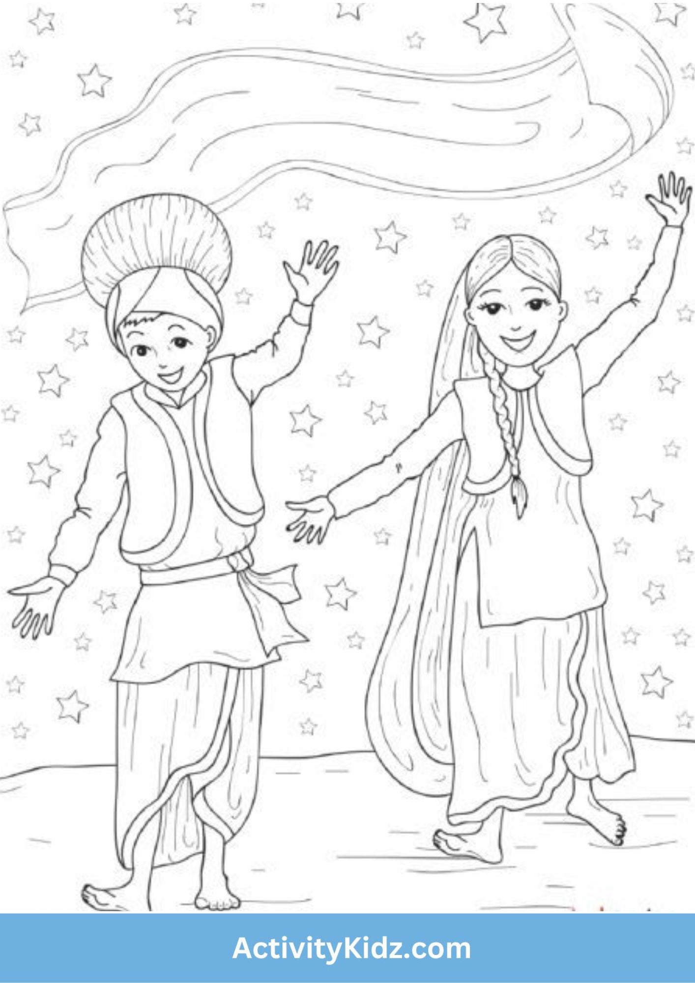 Dancing Duo Lohri Colouring Fun