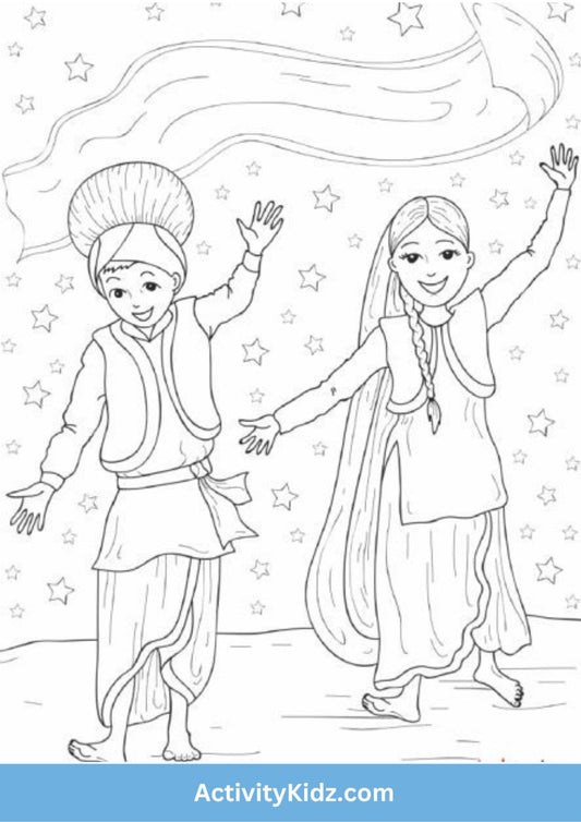 Dancing Duo Lohri Colouring Fun