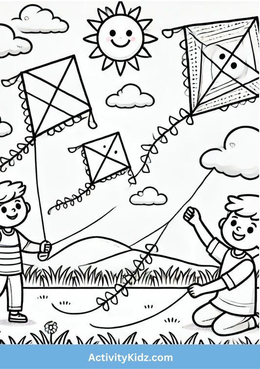 Festive Kite Flying - Makar Sankranti Coloring Worksheet