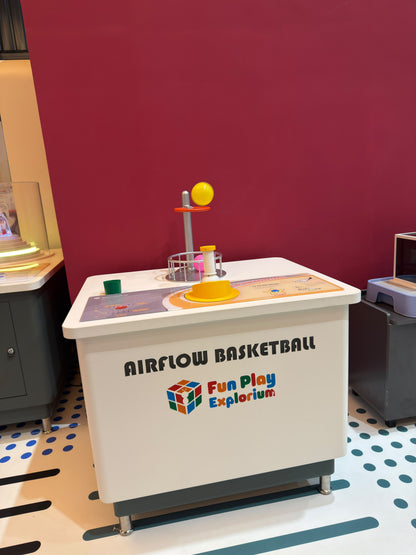 An airflow basketball game for children at an explorium.