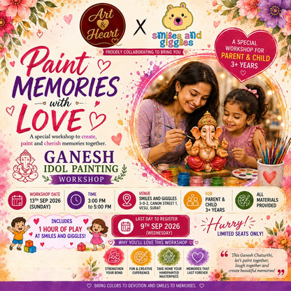 Ganesh Idol Painting Workshop (13 Sep) at Smiles and Giggles | Cannon Street Vesu Surat