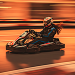 Person driving a go-kart on a track with motion blur effect