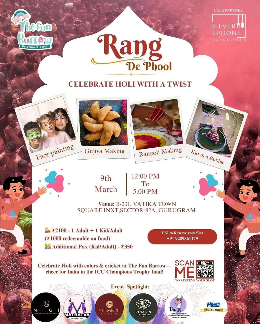 Rang De Phool Holi Celebration at The Fun Burrow (9-Mar) | Sector 82A Gurgaon - ActivityKidz