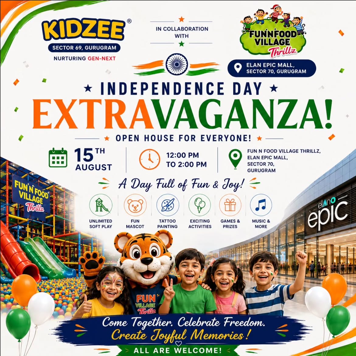 Independence Day ExtraVaganza (15 Aug) at Fun N Food Village Thrillz | Sec 70 Gurgaon