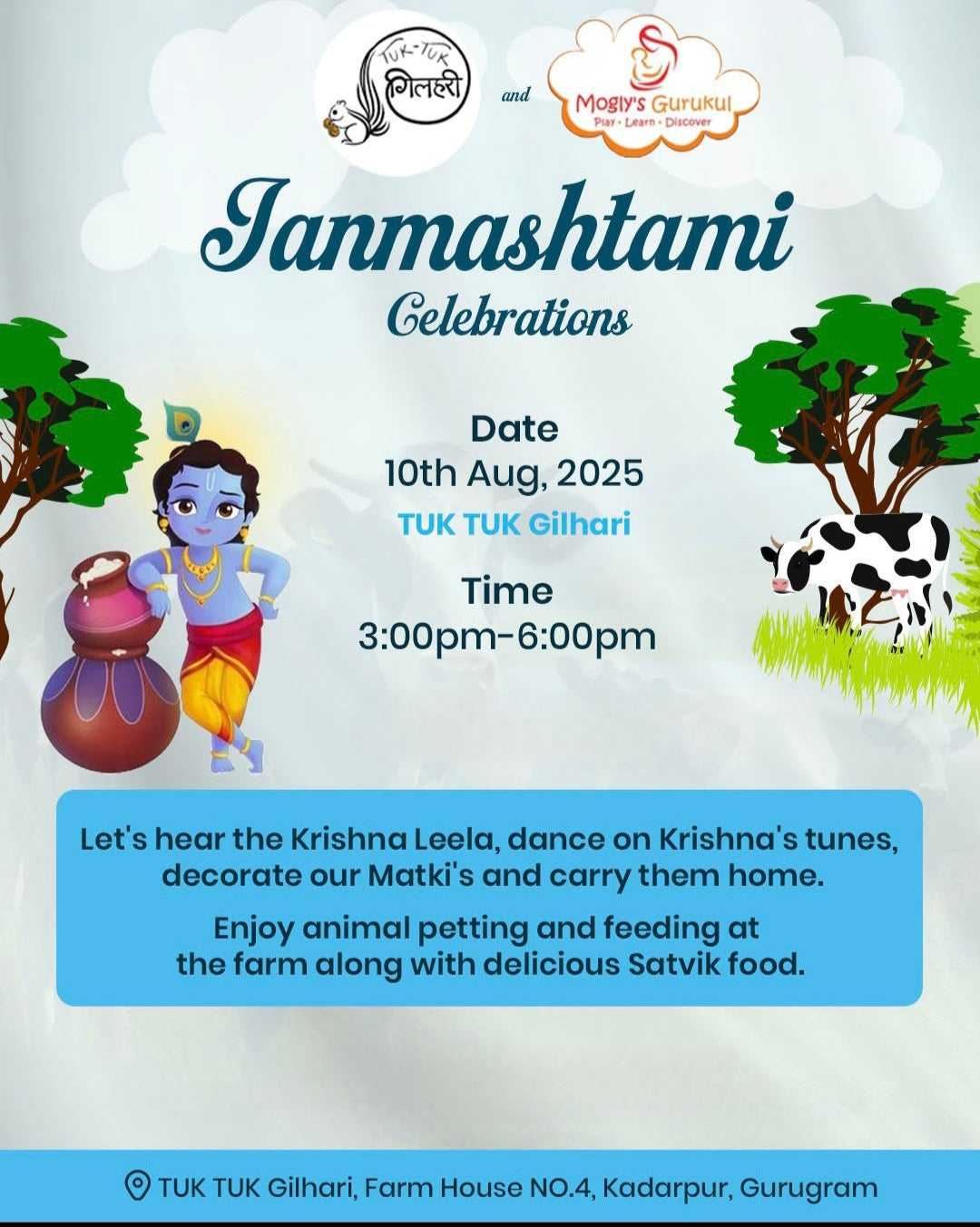 Janmashtami Celebration at Tuk Tuk Gilhari Animal Petting Farm (10 August) | Kadarpur Gurgaon