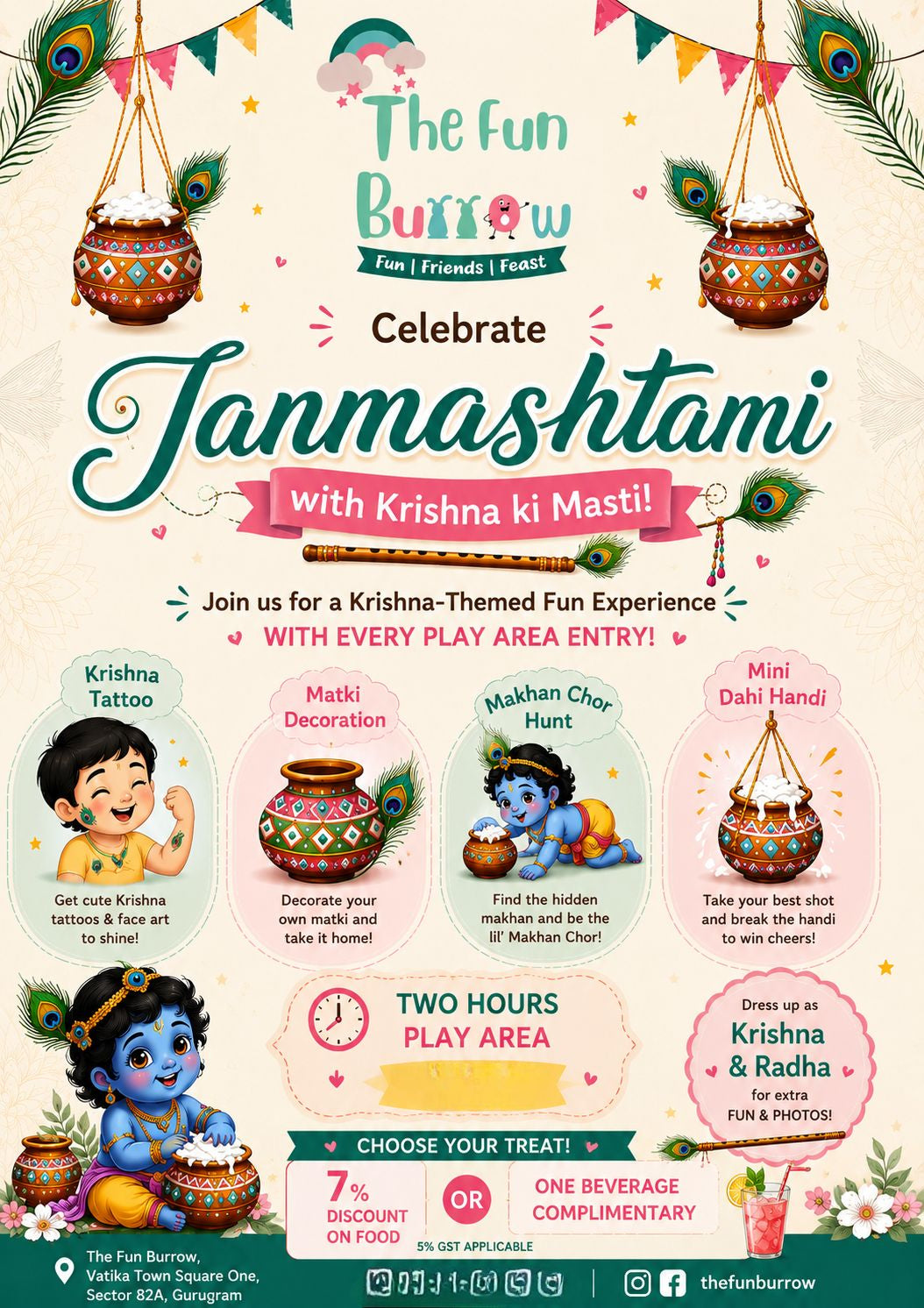 Janmashtami Celebration (4 Sep) at The Fun Burrow | Vatika Town Square INXT Sector 82A Gurgaon