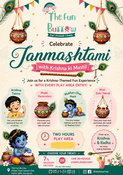 Janmashtami Celebration (4 Sep) at The Fun Burrow | Vatika Town Square INXT Sector 82A Gurgaon