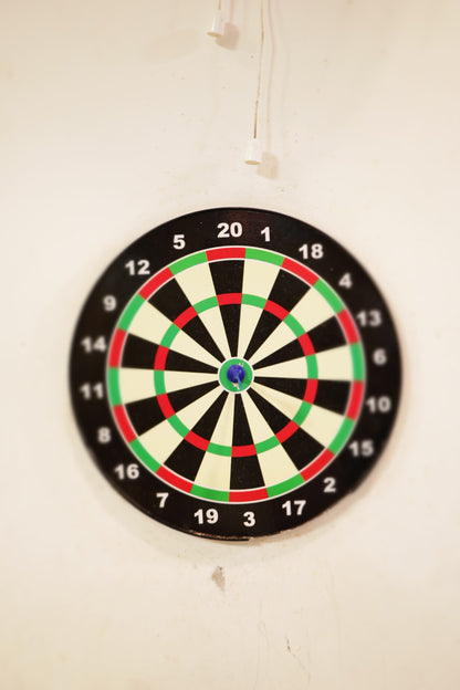 Close-up of classic dartboard mounted on plain wall inside Jumping Jollies indoor play area Sector 104 Hazipur Noida