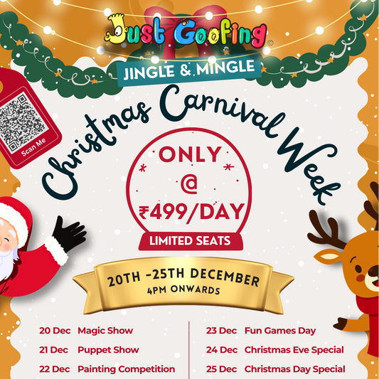 Promotional flyer for Christmas Carnival Week with Santa Claus and reindeer, featuring event details and pricing.