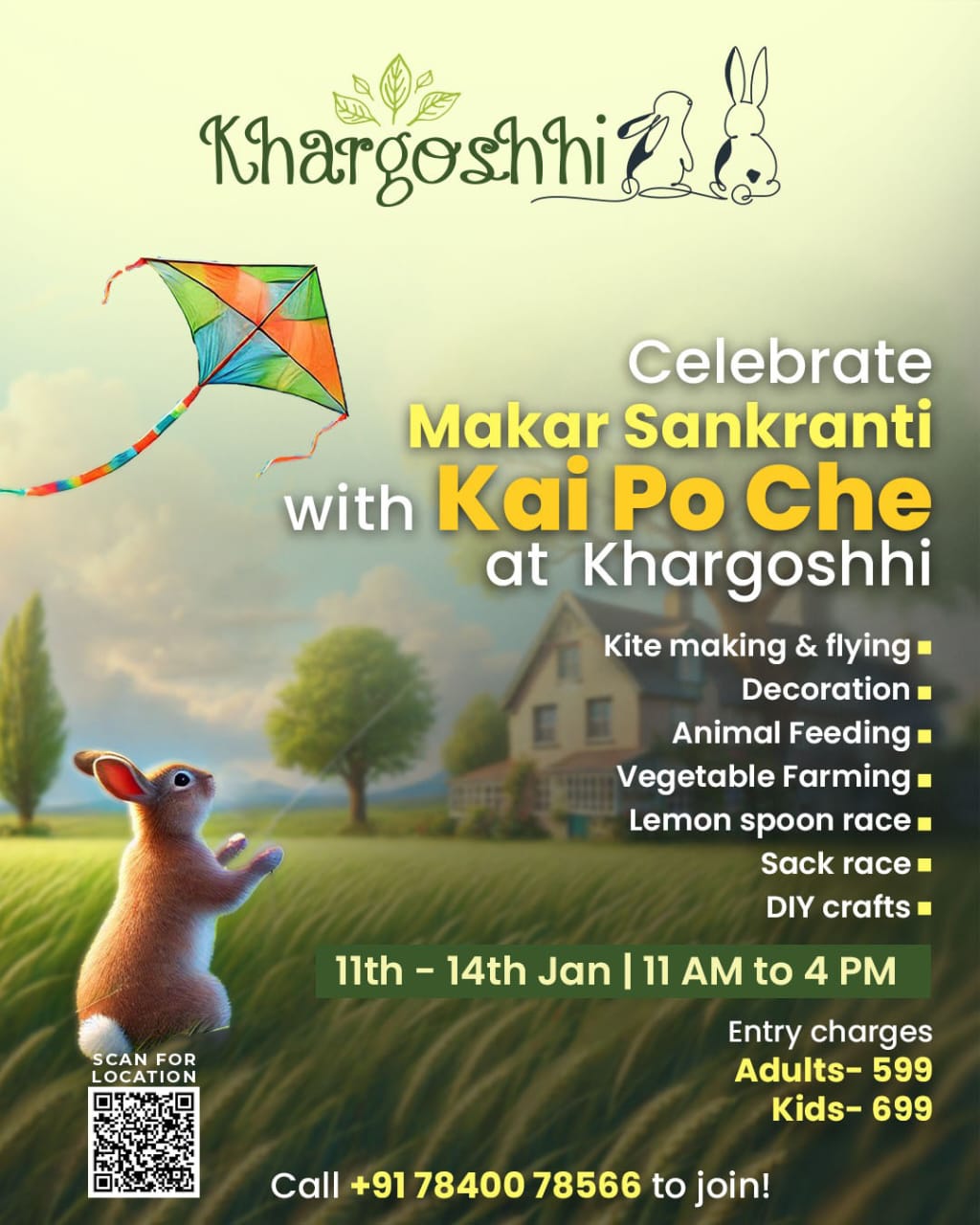 Kai Po Che Fun at Khargoshhi (11-14 Jan) | Near ITC Grand Bharat Akbarpur