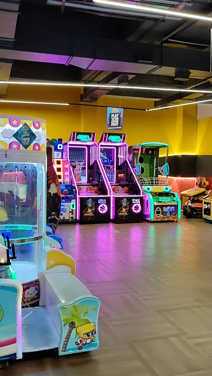 Arcade with colorful games and prizes, likely for children and teens.