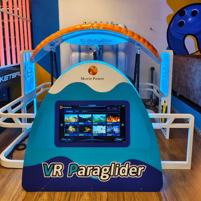 A VR Paraglider attraction with a screen displaying game options.