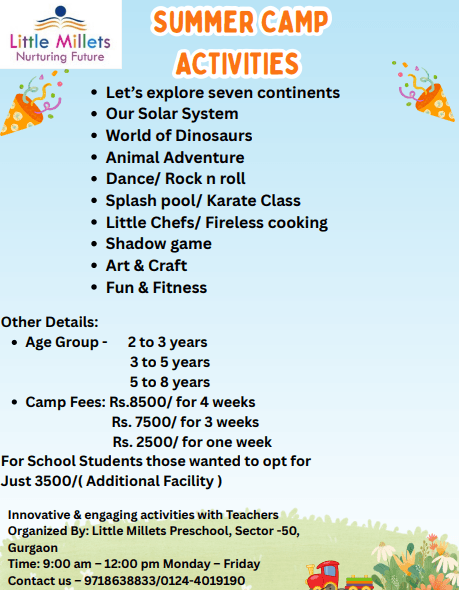 Kids Summer Camp by Little Millets Preschool (19 May - 13 Jun) | Sector 50 Gurgaon - ActivityKidz