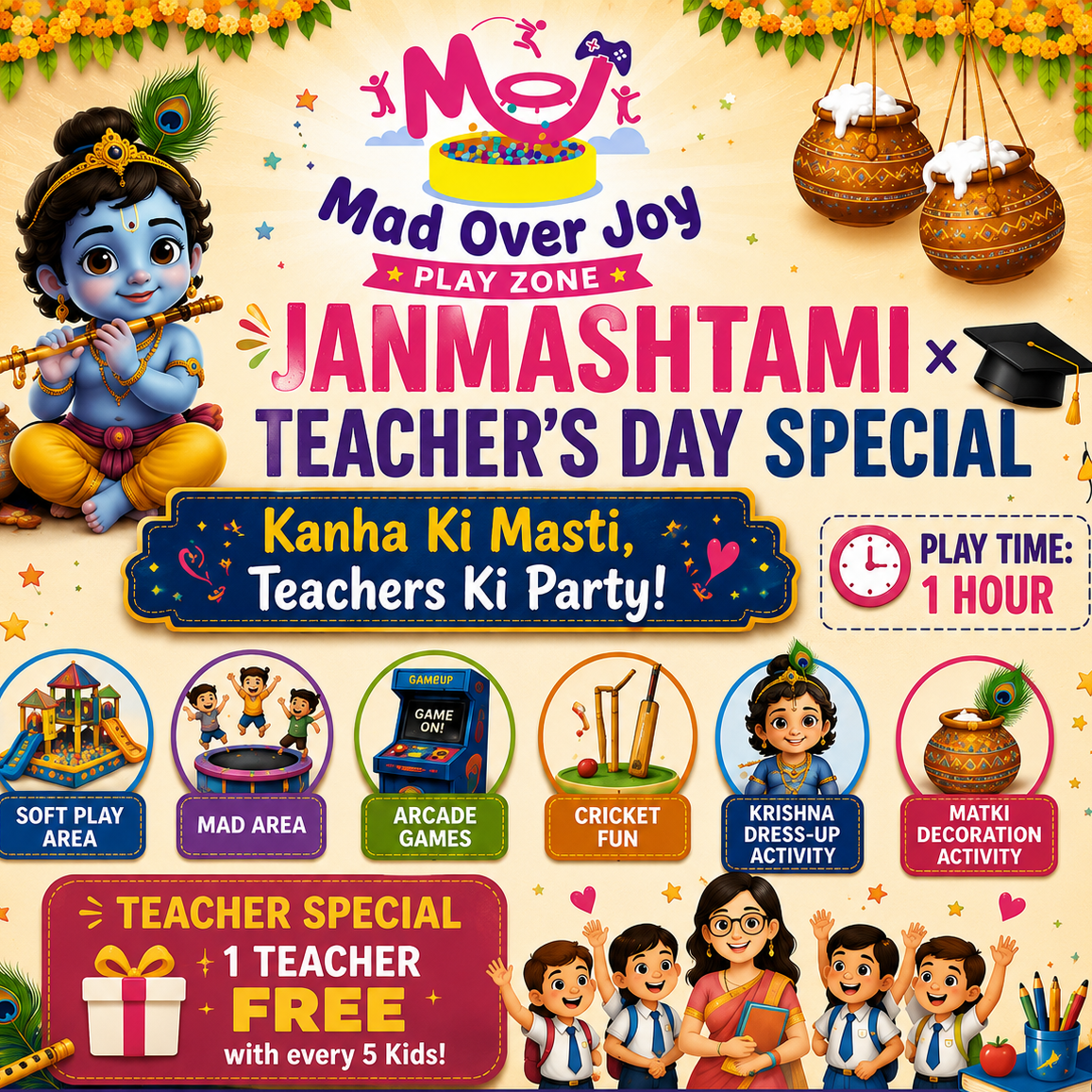 Janmashtami and Teacher's Day Special (1 Sep - 5 Sep) at Mad Over Joy | Moti Nagar Delhi