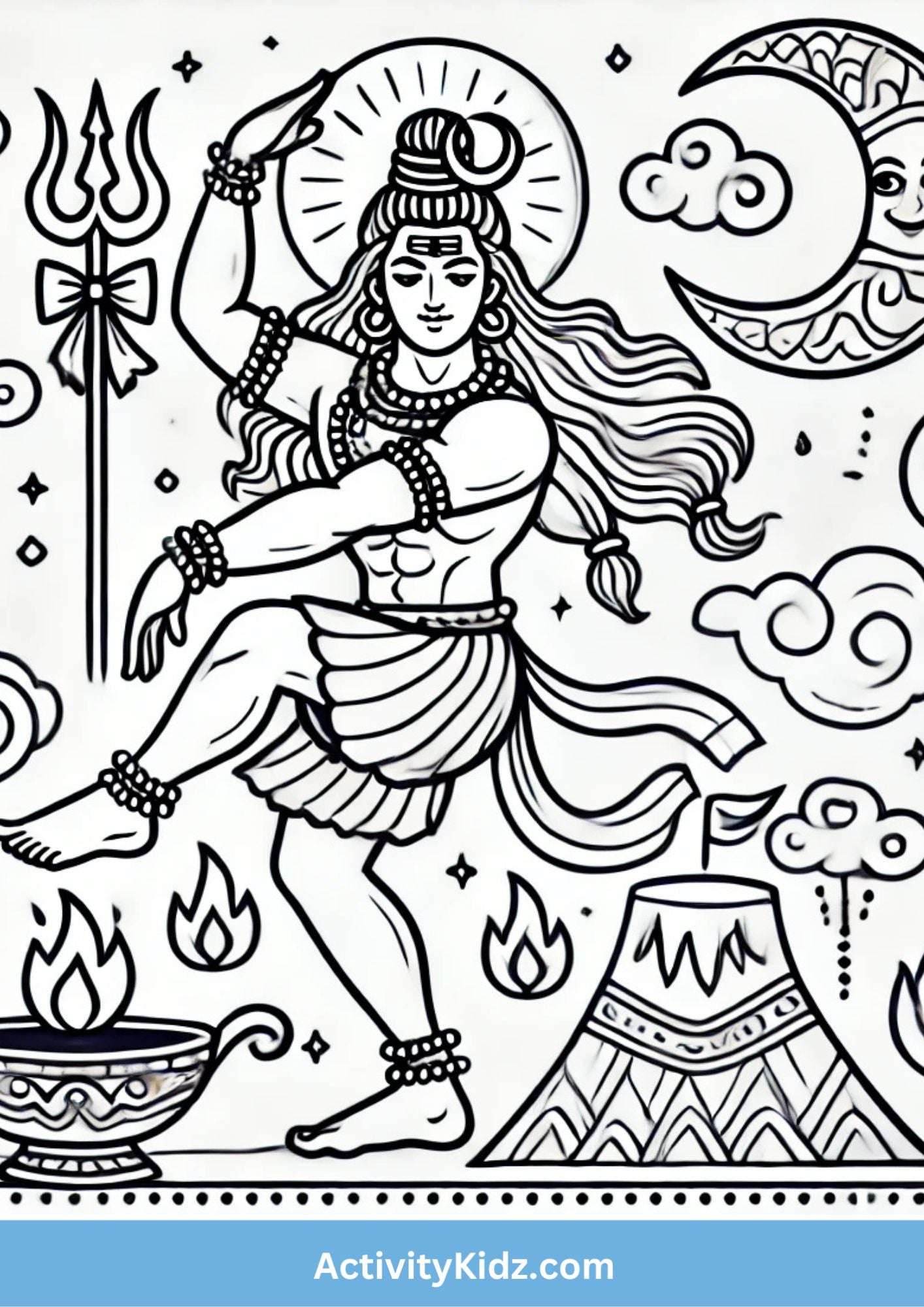 Lord Shiva – The Cosmic Dancer Coloring Worksheet - ActivityKidz