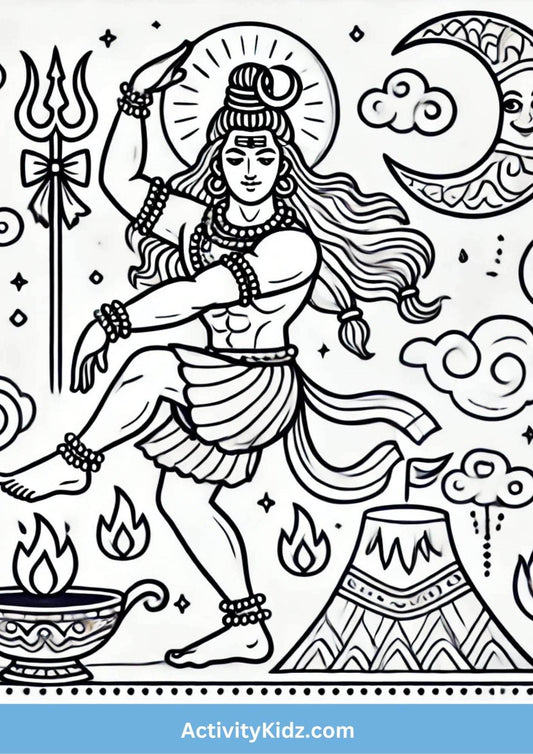 Lord Shiva – The Cosmic Dancer Coloring Worksheet - ActivityKidz