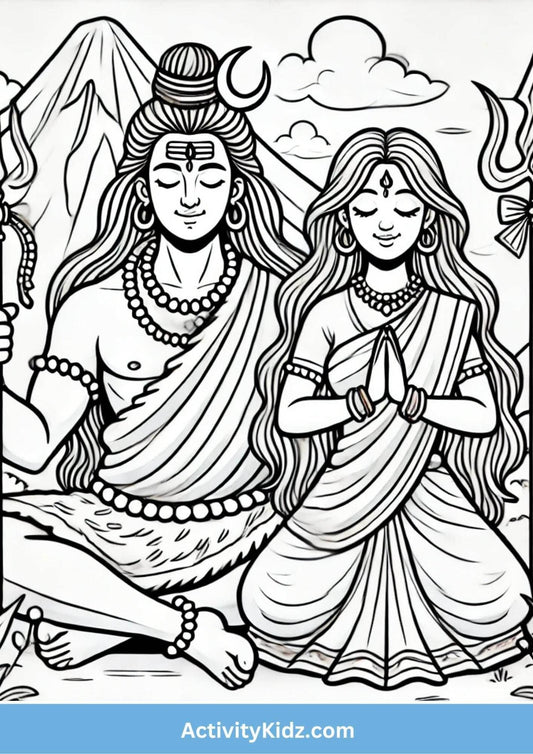Maha Shivratri Coloring Worksheet – Lord Shiva and Goddess Parvati - ActivityKidz