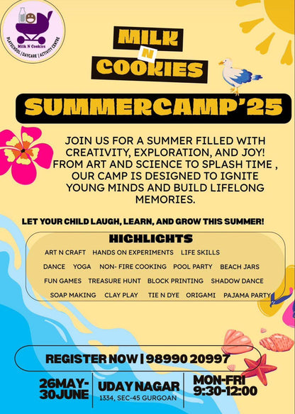 Summer Camp by Milk n Cookies Playschool & Daycare (26 May - 30 Jun) | Sector 45 Gurgaon - ActivityKidz