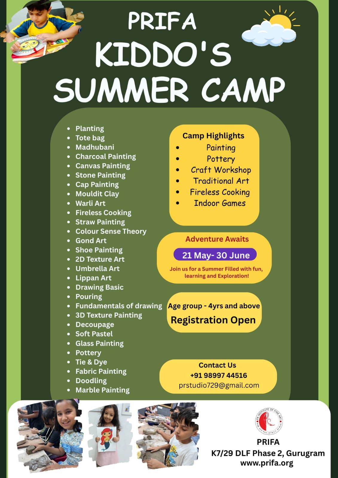PRIFA Kiddo's Summer Camp (21 May - 30 Jun) | Heritage City Sector 25 Gurgaon - ActivityKidz