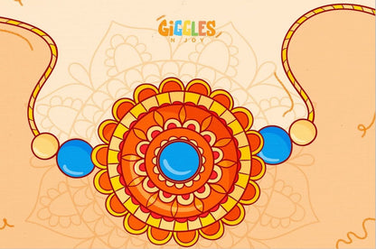 Promotional poster for a Rakhi celebration event with decorative elements and text.