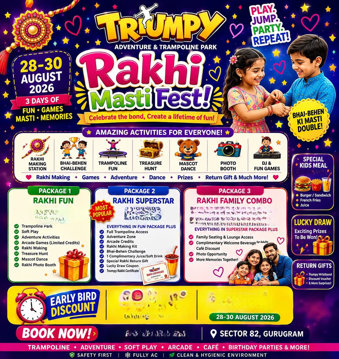Rakhi Masti Fest (28-30 Aug) at Trumpy | Opposite Sapphire 83 Mall Gurgaon