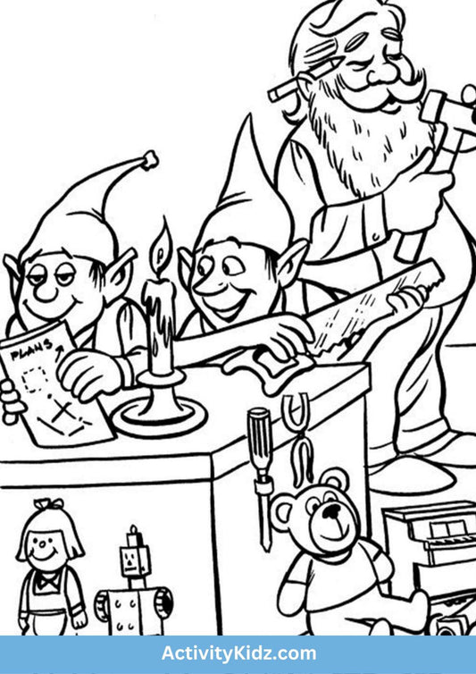 Santa and Elves Coloring Worksheet - ActivityKidz