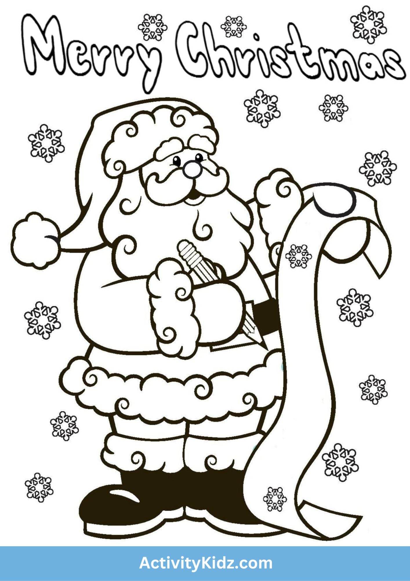 Santa's Christmas List Coloring Worksheet - ActivityKidz