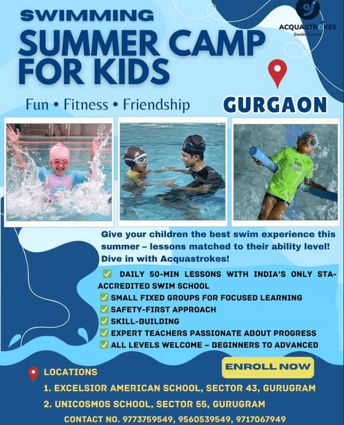 Summer Swimming Camp for Kids by Acquastrokes Swim School (24 May - 30 Jun) | sector 55 Gurgaon - ActivityKidz