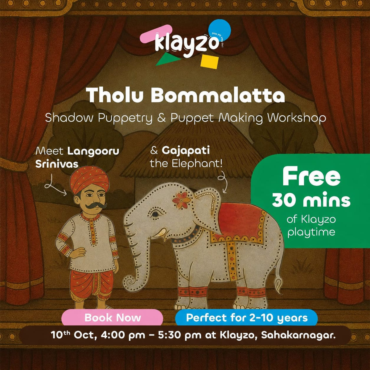 Shadow Puppetry & Puppet Making Workshop (10 Oct) at Klayzo | Sahakarnagar Bangalore