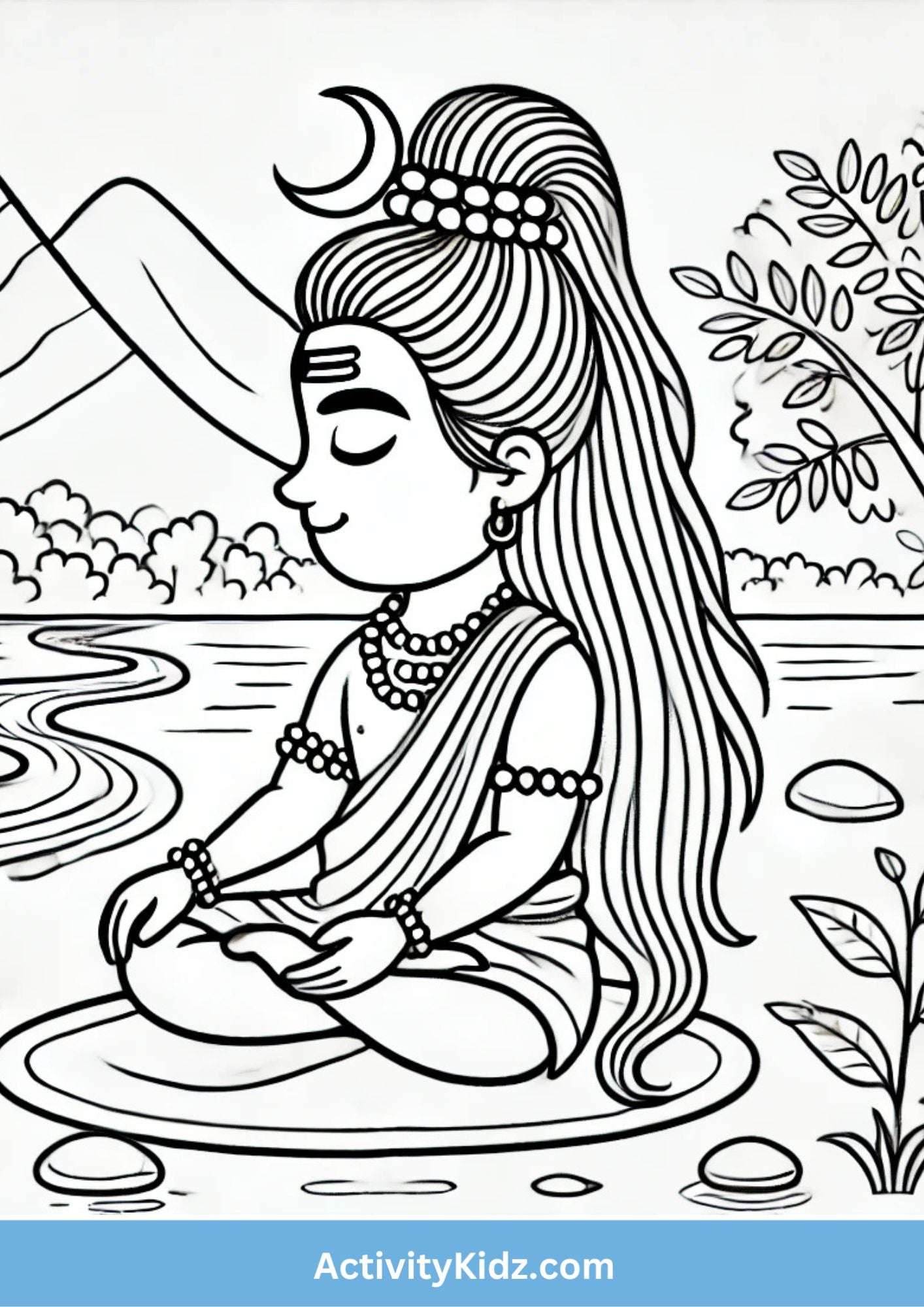 Maha Shivratri Coloring Worksheet – Meditative Shiva - ActivityKidz