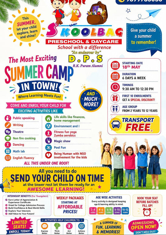Skoolbag Summer Camp by Skoolbag Preschool (8 Jun - 30 Jun) | Sector 117 Noida