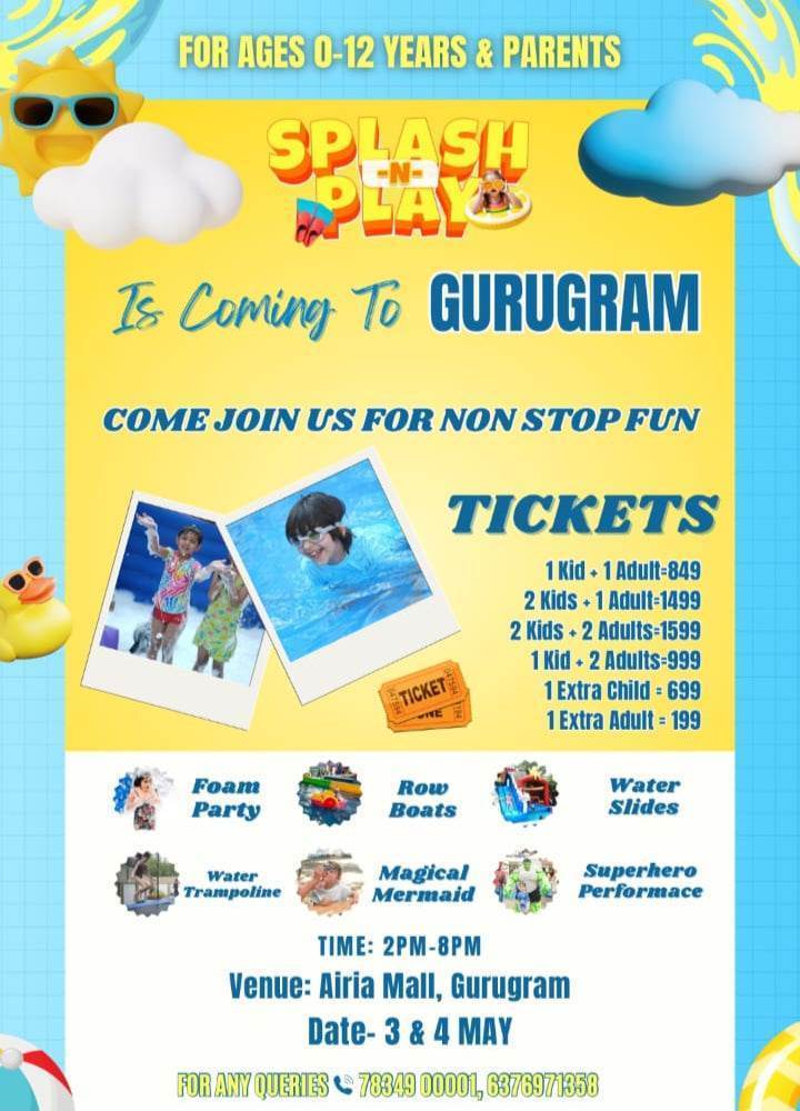 Splash N Play Water Carnival (3-4 May) | Airia Mall Sector 68 Gurgaon - ActivityKidz