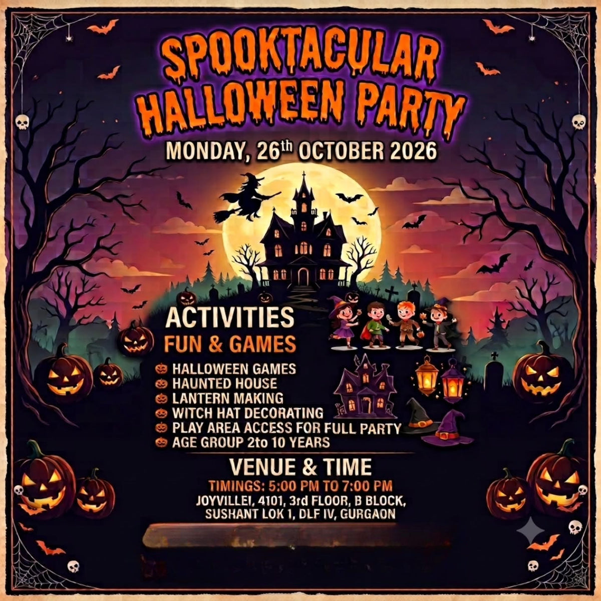 Spooktacular Halloween Party (26 Oct) at Joyvillei | Sector 27 Gurugram