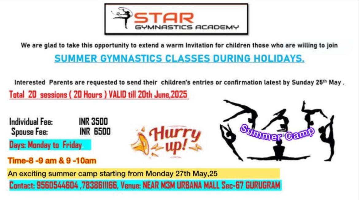 Summer Camp by Star Gymnastics Academy (27 May - 20 Jun) | Near M3M Urbana Mall Gurgaon - ActivityKidz