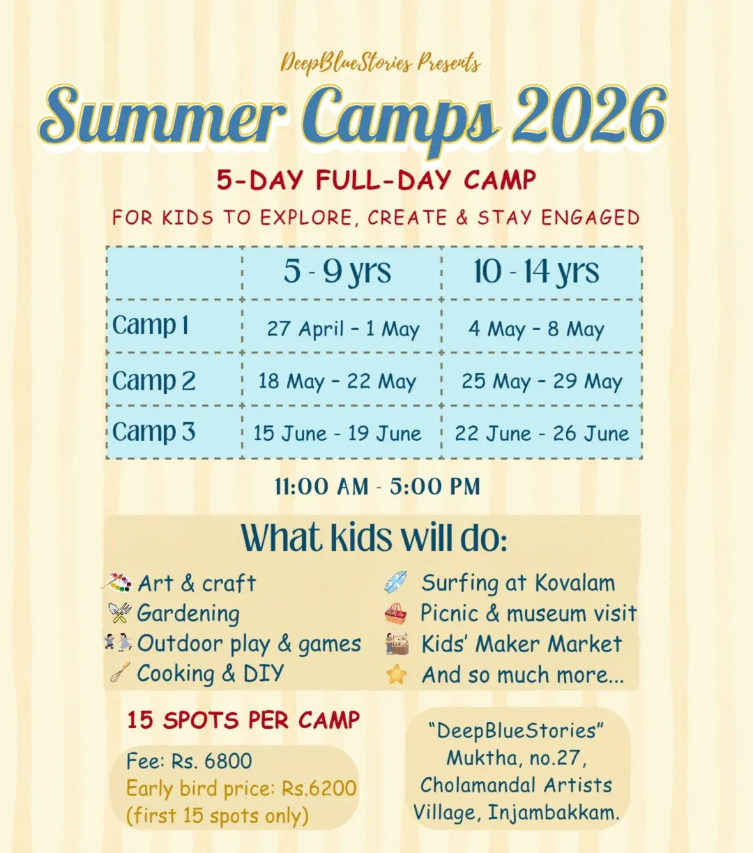 Summer Camp by DeepBlueStories (15 Jun - 26 Jun) | Injambakkam Chennai
