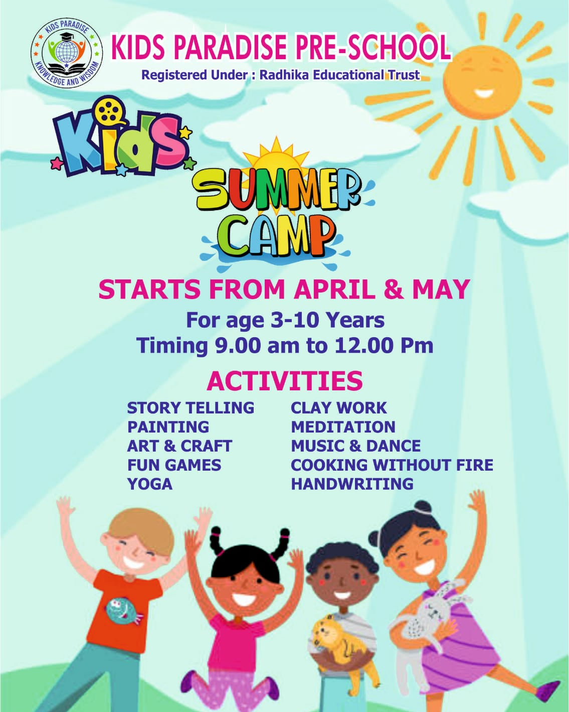 Summer Camp by Kids Paradise Preschool (27 April - 30 May) | Jalahalli Bengaluru