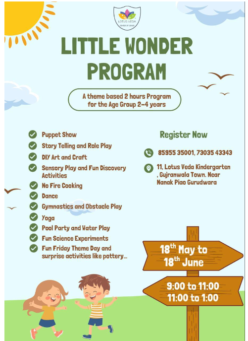 Little Wonders Summer Camp by Lotus Veda Kindergarten (18 May - 18 Jun) | Gujranwala Town Delhi