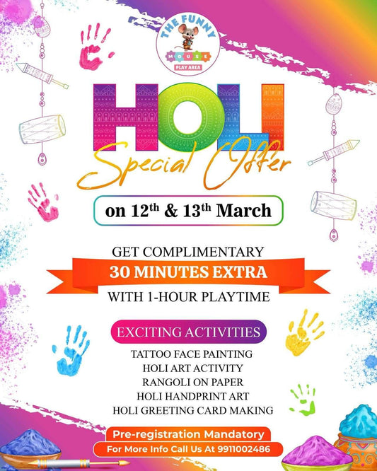 Holi Special Offer by The Funny Mouse (12-13 March) | Near Ambience Mall Gurgaon - ActivityKidz